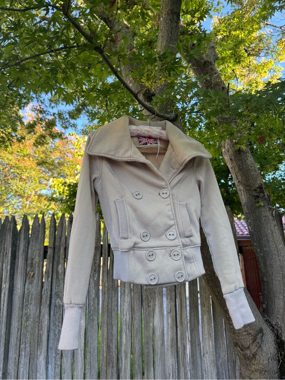 Miss London Cream Double-Breasted Bomber Jacket